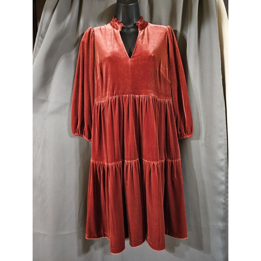 Vince Camuto Party Dress Size 6 Rust Red Velvet Knee Length Ruffle tiered‎